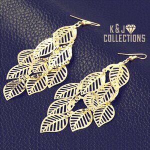 Monsterra-Inspired Faux Gold Dangling Earrings